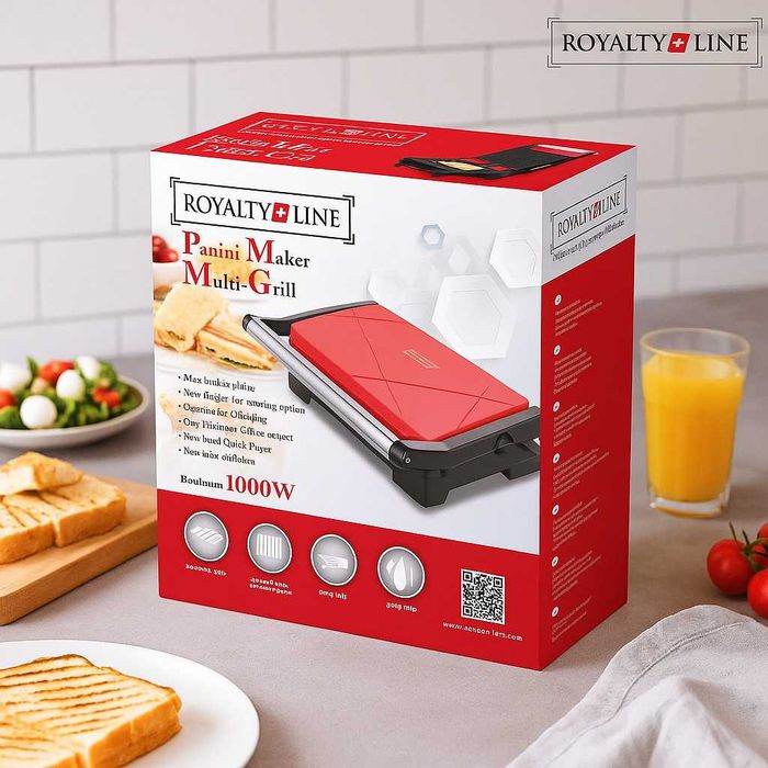 Тостер грил Royalty Line RL-PM1000 - Компактен грил и сандвич преса2в1