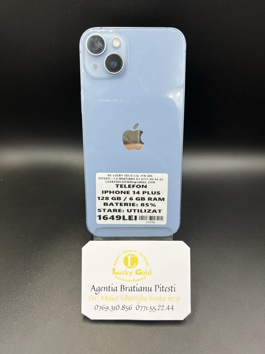 Telefon iphone 14 plus 128/6 gb baterie 85% cod 24396