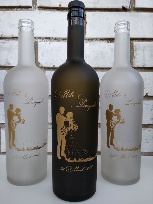 Бутилки за ракия за Сватба - Цвят, Име и Дата по избор, Сватбени Бутил