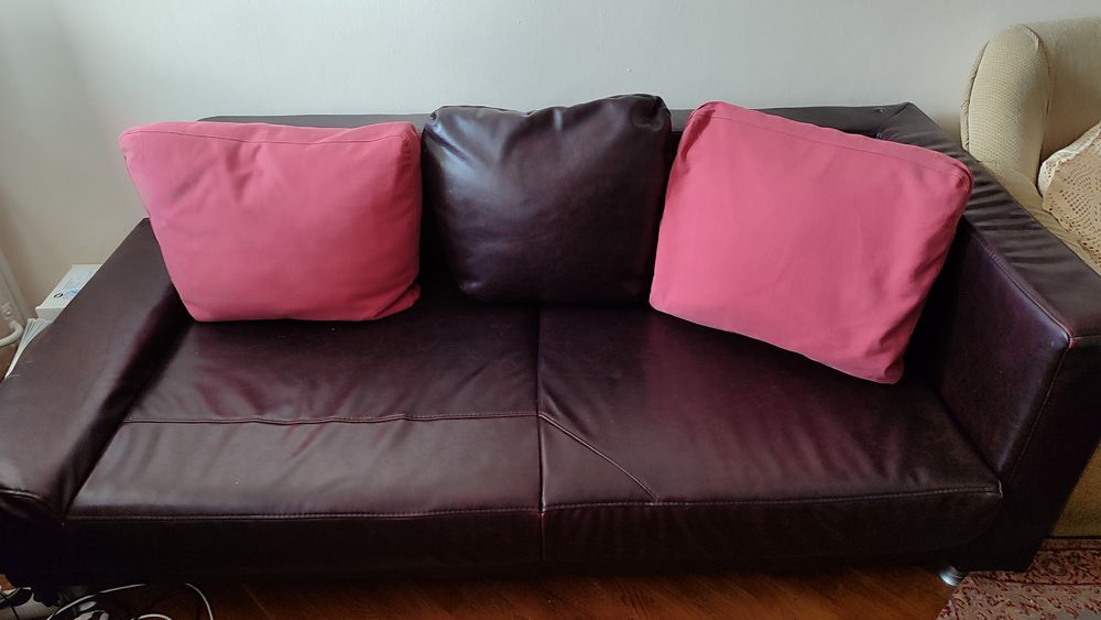 Кожен диван с 4 възглавници