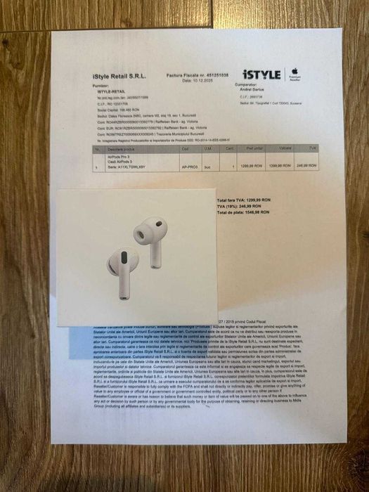 Căști Bluetooth tip AirPods Pro 3 Noi, Sigilate