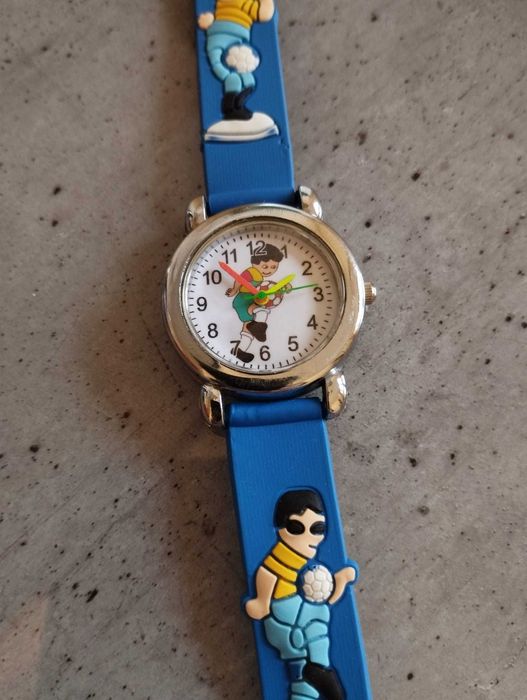 Ceas analogic copii, curea silicon albastra cu tematica fotbalisti