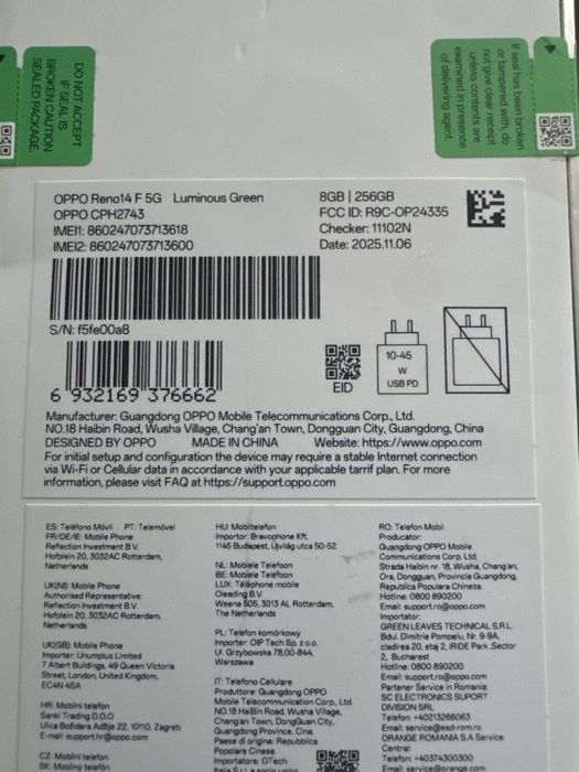 OPPO Reno 14 F 5G , NOU , Sigilat cu Garantie de 256 GB