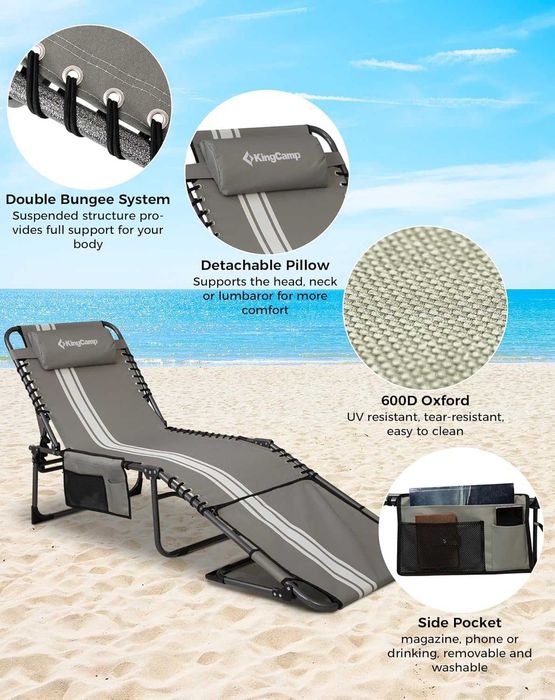 KingCamp Сгъваем шезлонг с отвор за четене, 5 позиции