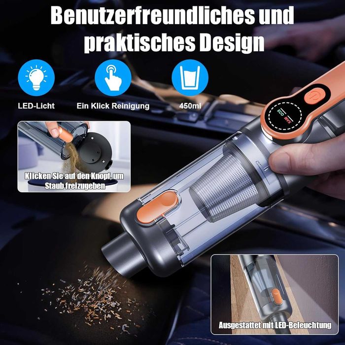 Ръчна прахосмукачка, прахосмукачка с батерия 26000 Pa, безжична