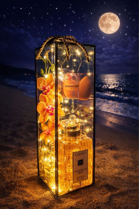 Женский набор! Гель для душа, спонж для макияжа и архидея