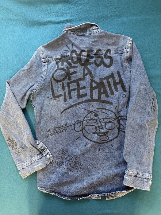 Zara Denim Shirt Relaxed Fit Graffiti Streetwear M