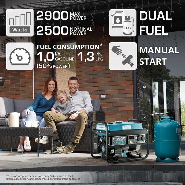 Generator Curent pe Gaz/Benzina Könner & Söhnen KS 2900G, Putere 2.9kW