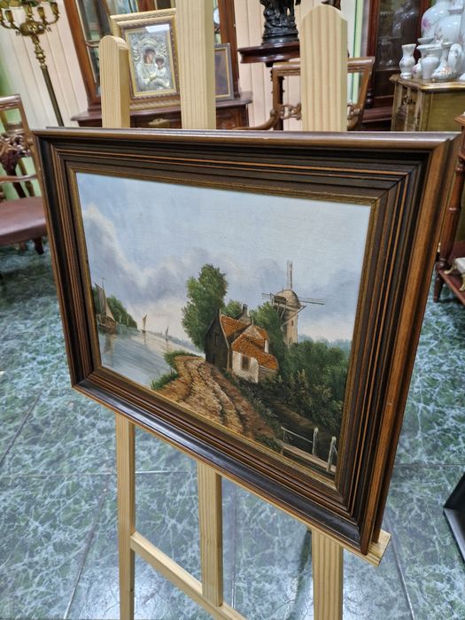 Прекрасна антикварна белгийска авторска картина масло върху платно