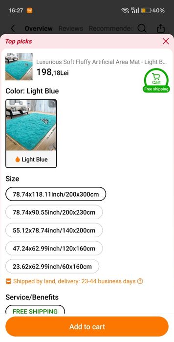 Covor albastru  măsură 200/300 cm