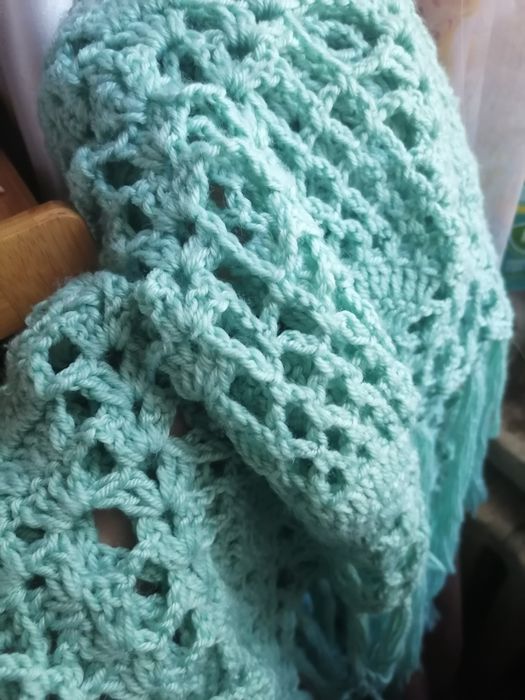 Шаль бирюза вязаная бу