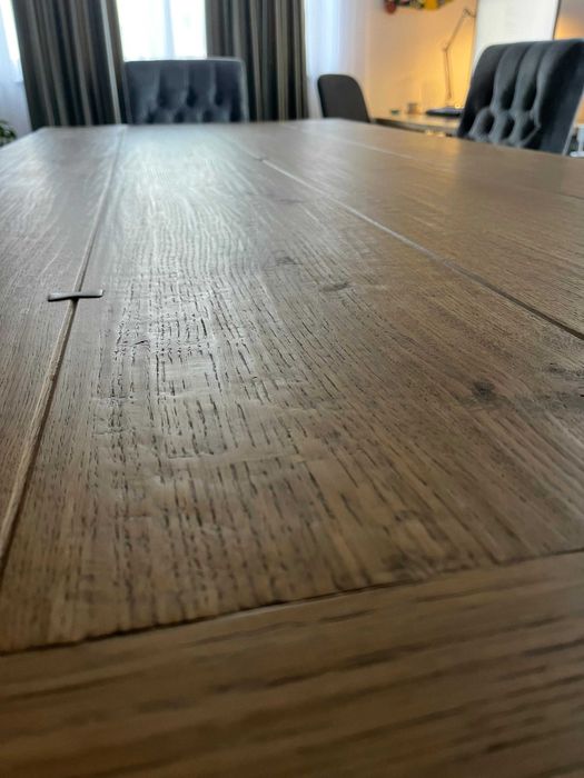 Set masa dining lemn masiv stejar 220x95 + 6 scaune, stil rustic, premium