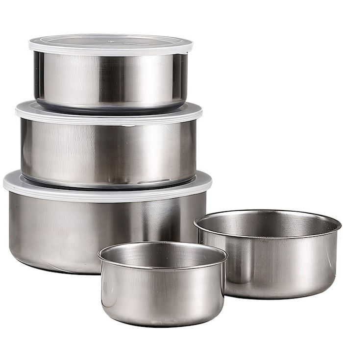 Set 5 caserole din Inox prevazute cu capace din plastic