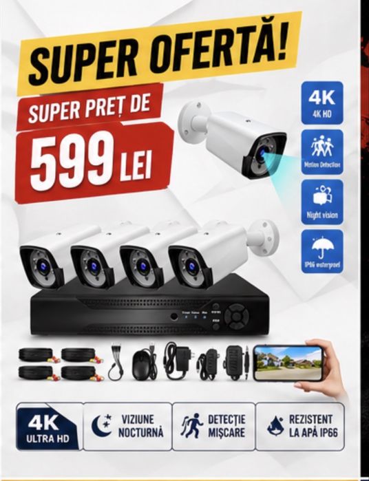 Vindem si Montam Camere Supraveghere Video KIT Complet 4/8/12 CAMERE