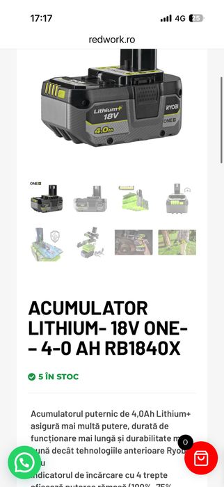 Ryobi 4 Ah acumulator