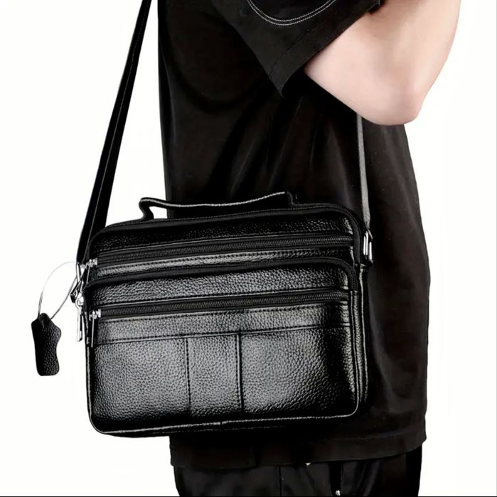 Мъжка кожена чанта за през рамо•Ежедневна сЛуксозно/Правоъгълен дизайн