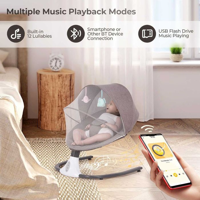 Бебешки стол-люлка с дистанционно управление, 5 скорости, 4 таймера