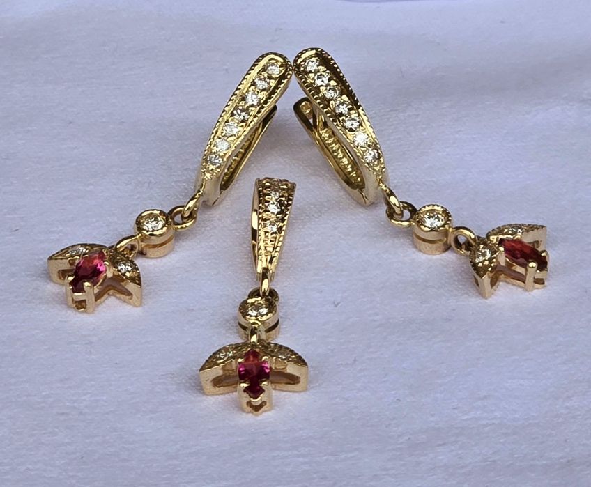 Set din aur diamante și turmaline roz naturale, handmade