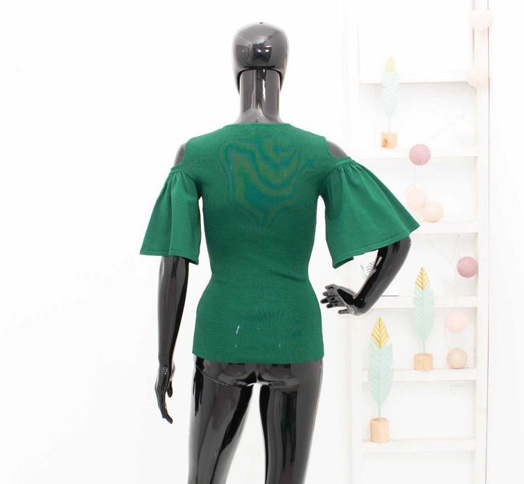 Ganni Evangel дамска блуза тревисто зелено плетена широки ръкави S-М