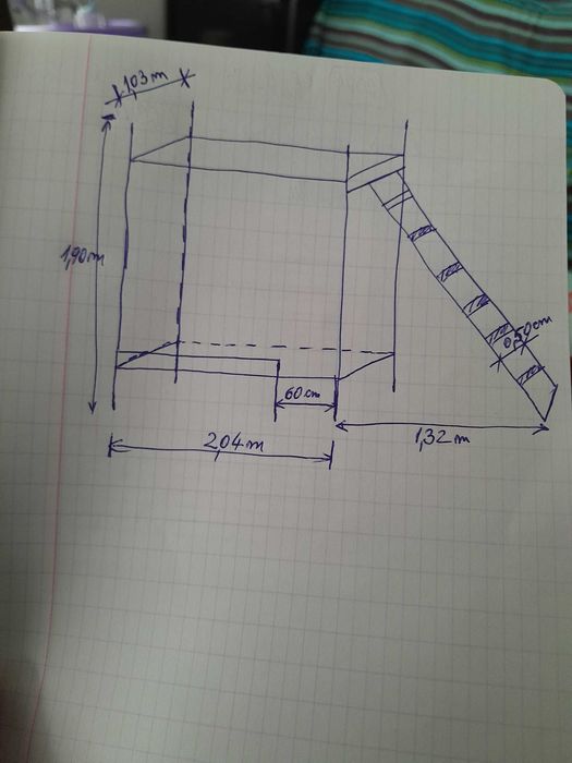 Pat etajat din lemn masiv cu saltele