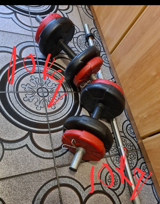 gantere 10,  bară dreaptă, discuri