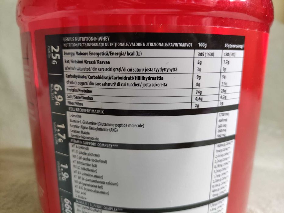 Proteine Genius Nutrition iWhey 2000g / 2kg – Căpșuni (Nou, Sigilat)