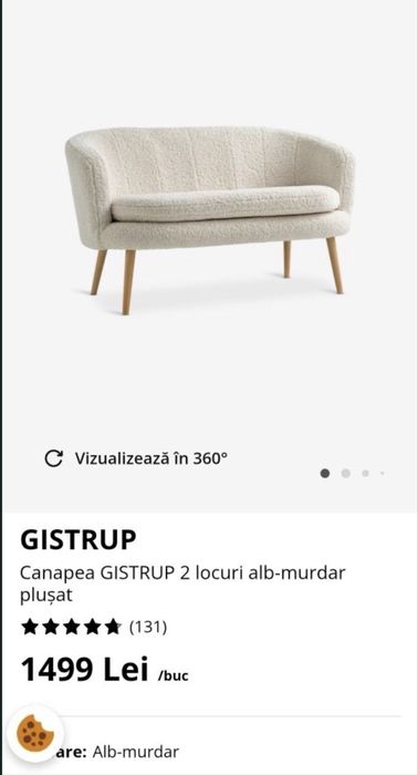 Canapea GISTRUP 2 locuri alb-murdar pluşat