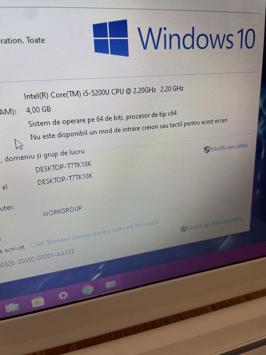Laptop Toshiba Salellite Slim intel core i5,Display 15,6 inch led.4gb ram ddr3,,Windows 10 Pro,320gb m.,Nu funcționează 3 taste A,B,N.