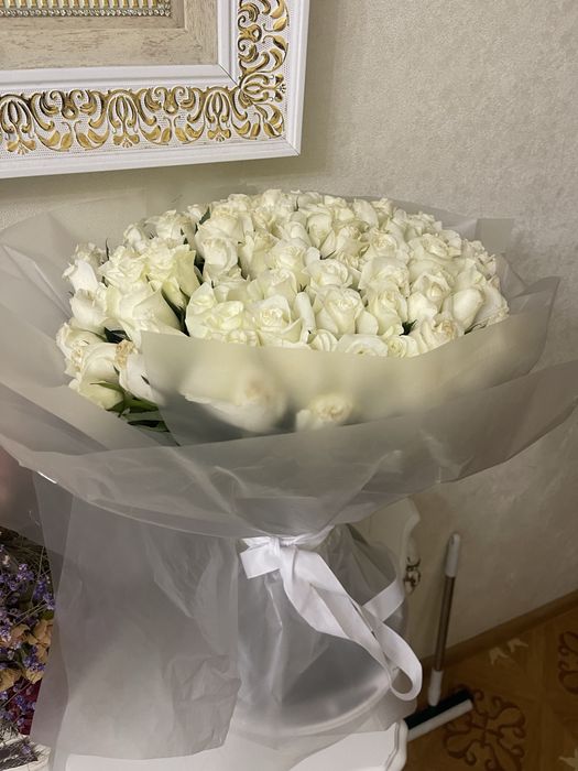 белые розы 101 шт 70см