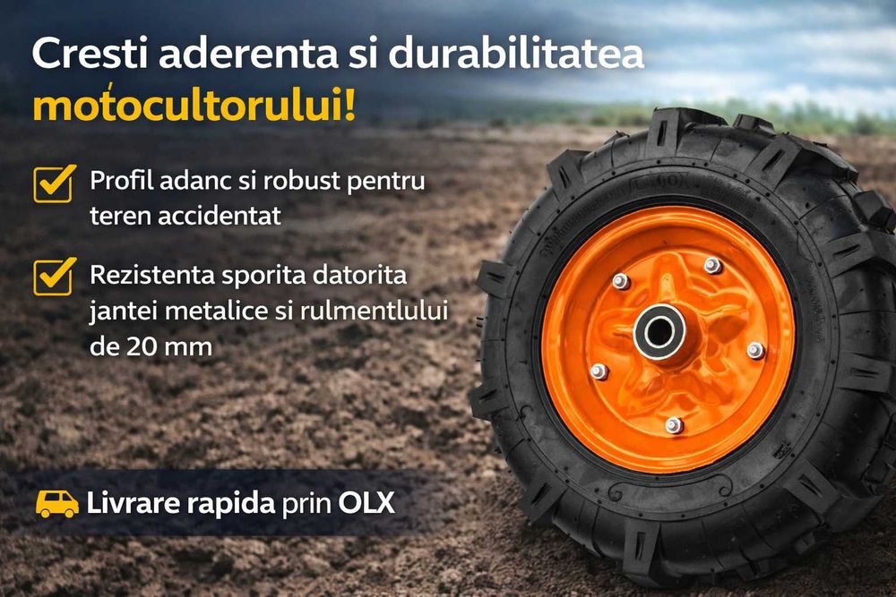 Roata motocultor 4.00-8 rulment 20mm janta metalica