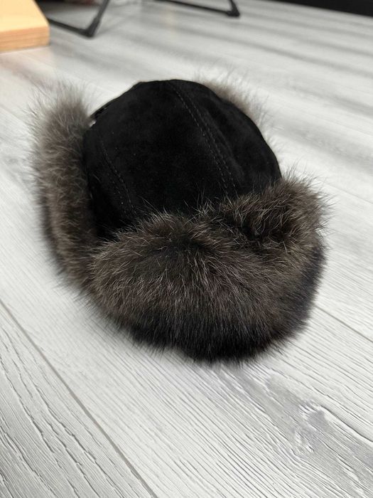 Дублёнка и шапка ушанка мех енот