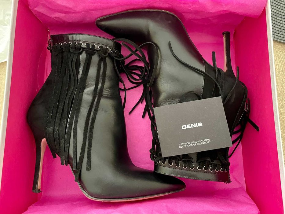 Botine piele naturală Anna Cori cu frajuri detașabili