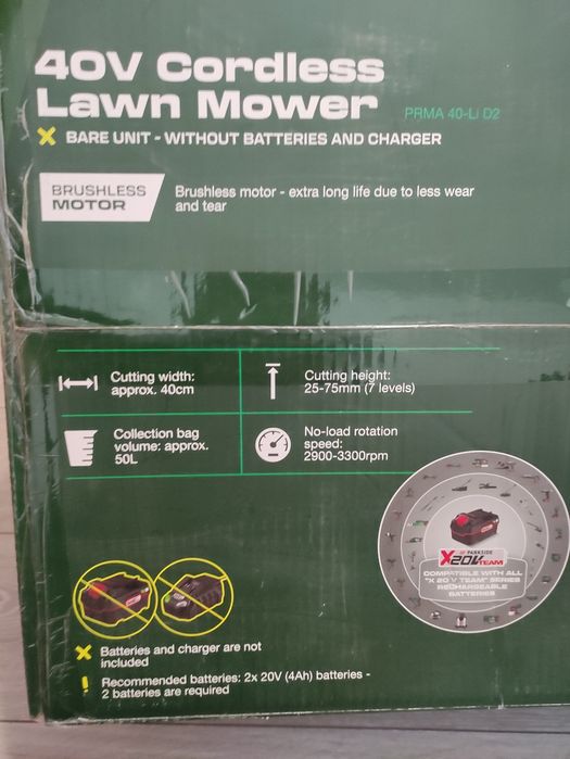 Masina de tuns gazonul 40 V Parkside pe baterie de 20 V