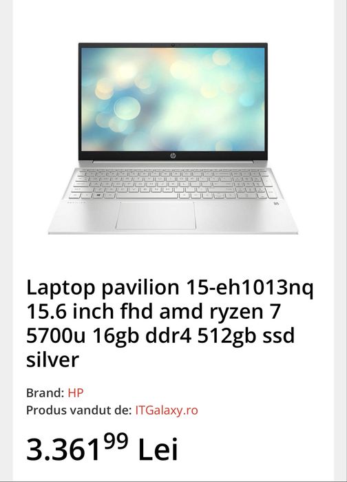 Laptop HP 15” , 512 SSD , 16g Ram