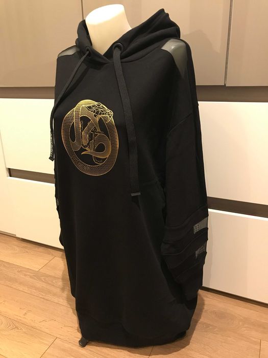 JUST CAVALLI, Суичър- Рокля със ЗЛАТНО Лого и ПРОЗРАЧНИ Вложки,  XL