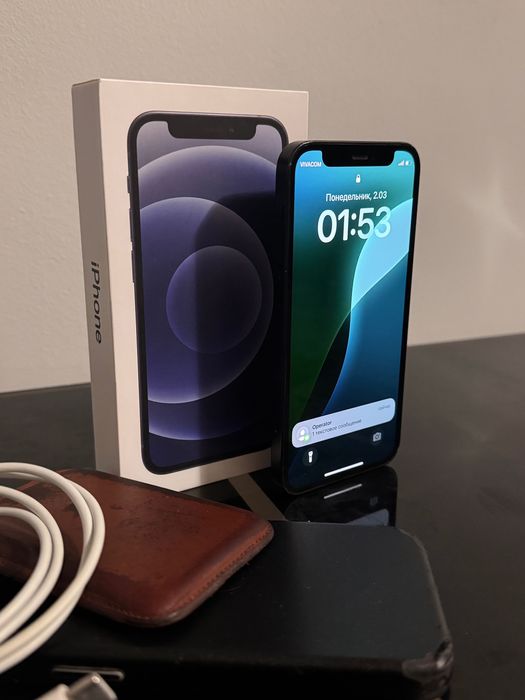 iPhone 12 mini 64GB Black + оригинален кожен калъф и картхолдер