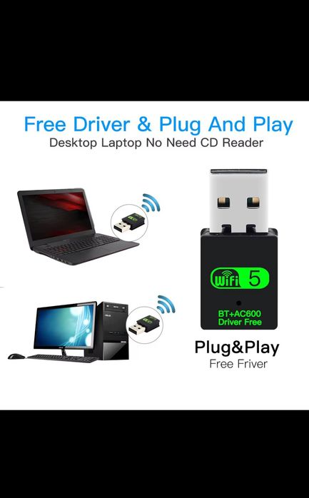 USB адаптер, WiFi Bluetooth, 2.4 / 5 Ghz, 600 Mbps, за компютър / лапт