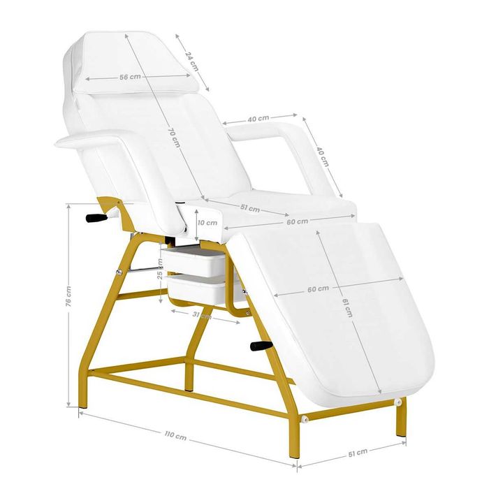 Фиксирана кушетка 557G-бяла/черна с златиста рамка 184 x 60/80 x 76 см