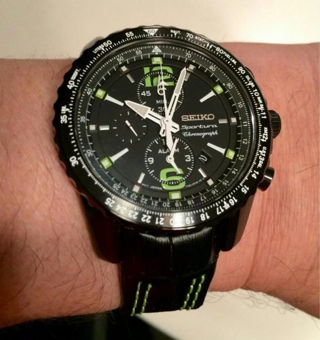 ! Ceas SEIKO Sportura Aviation Cronograf Geam Safir Nou Acte