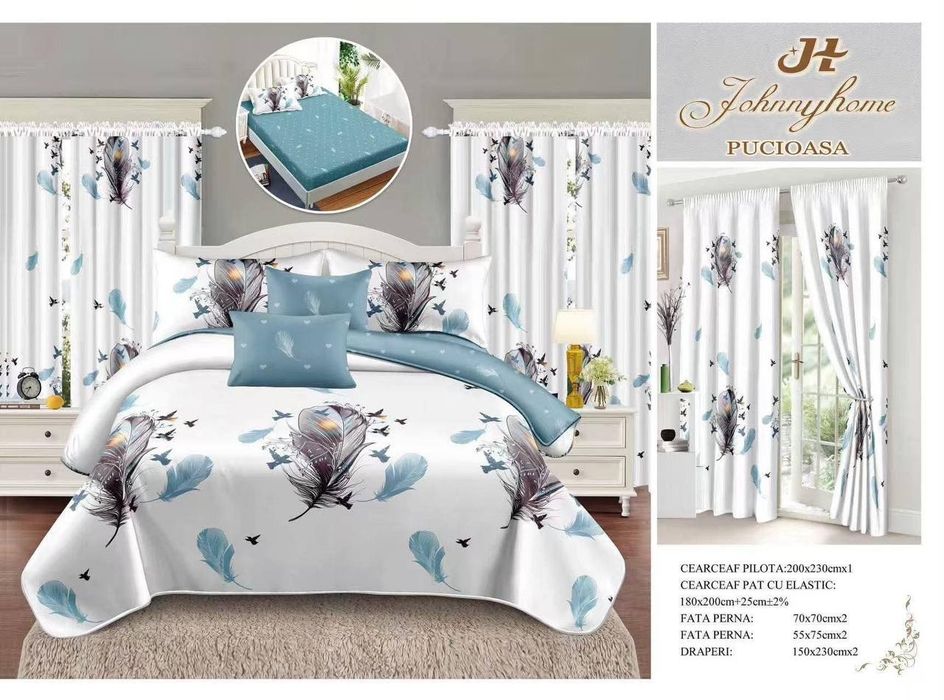 Lenjerie de pat finet 6 piese + două draperii