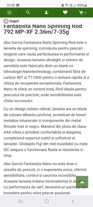 Lanseta Abu Garcia Fantasista Nano 2.36m/7-35g (shimano daiwa)
