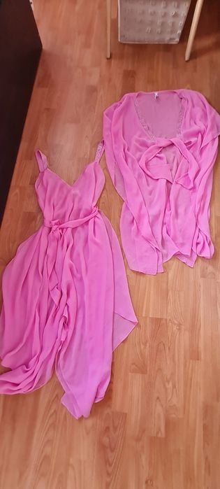 MAGISTRAL плажен розов комплект от рокля и топ/ туника с камъни