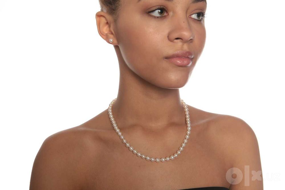 Ожерелье Pearl Necklace & Stud Earrings Set Sterling Silver 18"