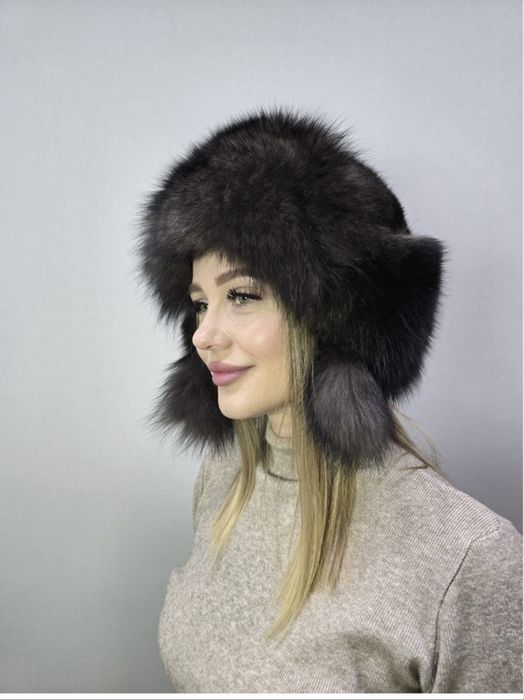 Шапка ушанка из натурального меха песца