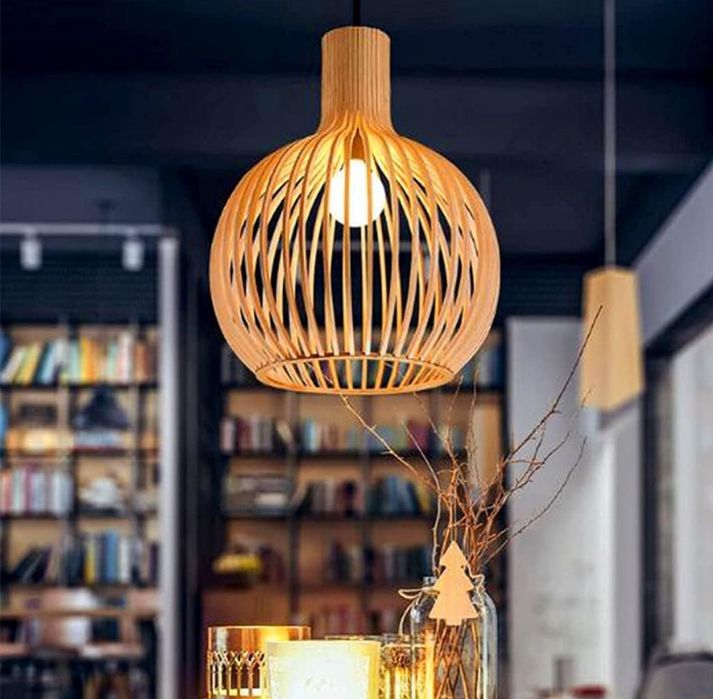 Дизайнерска лампа от шперплат висяща пампа Ф35 см Е27