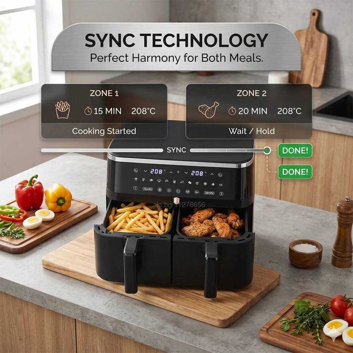 3г. Гаранция! Неразопакован. Двоен еър фрайър, 4.5 + 4.5 L Berlinger Haus BH9883 Air Fryer