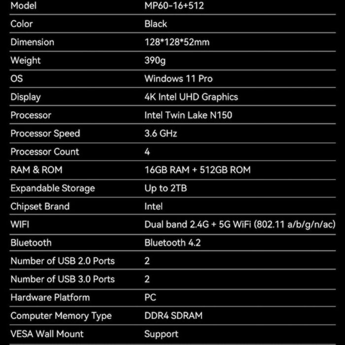 Mini PC Blackview MP60 Intel Twin Lake N150 SSD 1TB RAM 16GB - GARANTIE 12 LUNI | TrueGSM