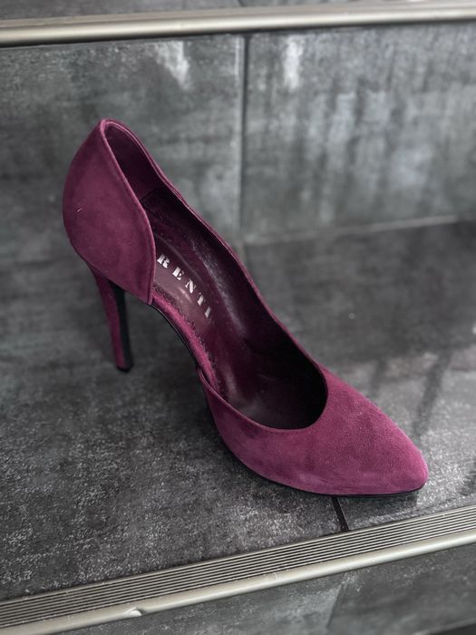 Pantofi toc piele intoarsa culoare visiuniu masura 38