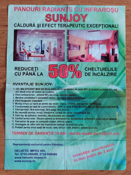 Vând panouri radiante ceramice în infraroșu, Sunjoy, 100/60 cm, 750 W