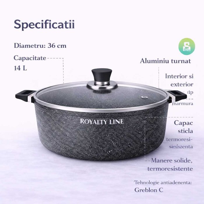 Oala din aluminiu turnat cu acoperire marmura 36 cm Royalty Line